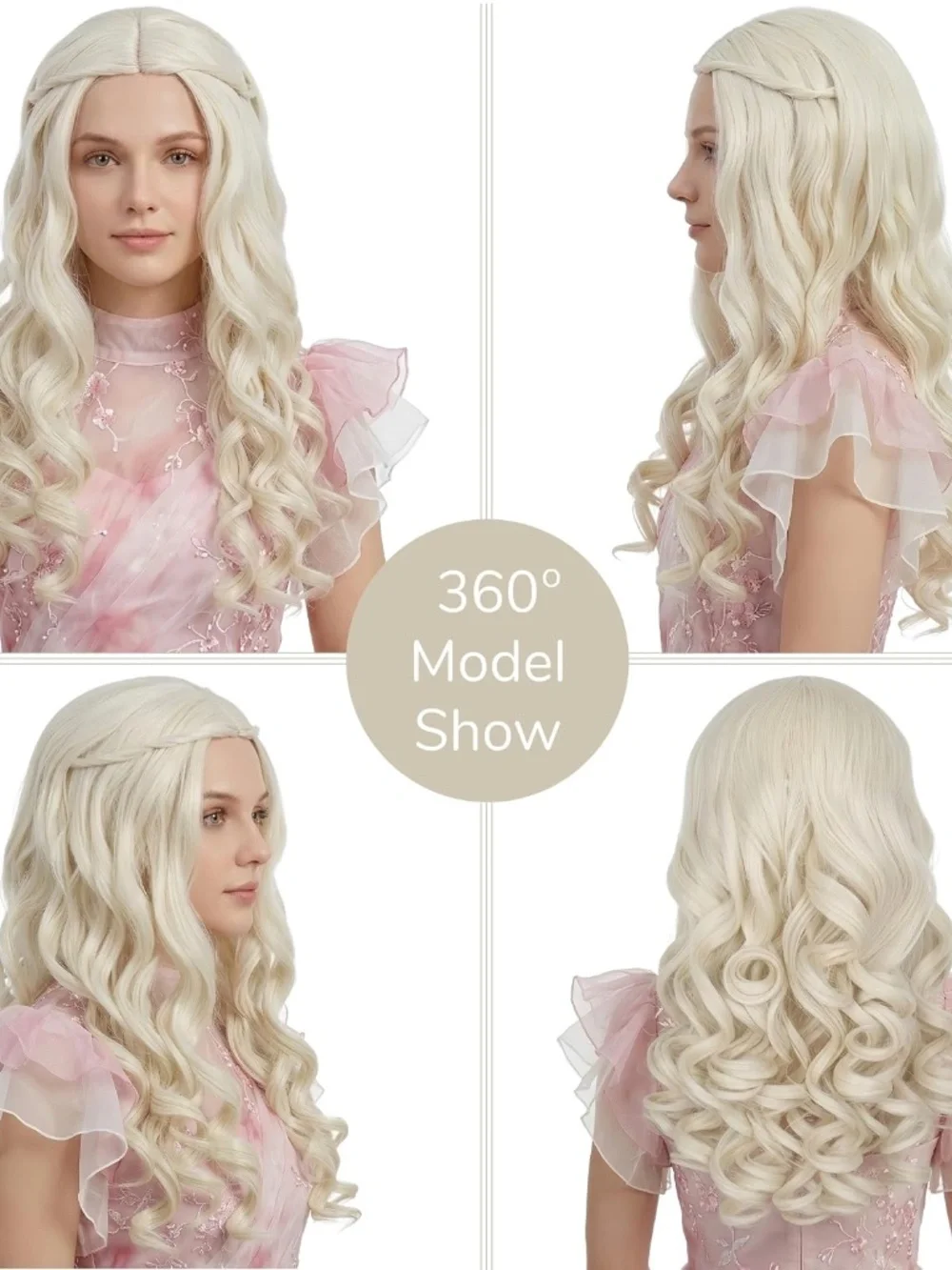 Platinum Blonde Wig Long Curls Braids House of Dragons Halloween Targaryen New